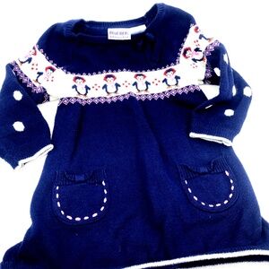 Blueberi Boulevard Dress Size 4T Girls Penguin Pockets Navy Blue Long Sleeve